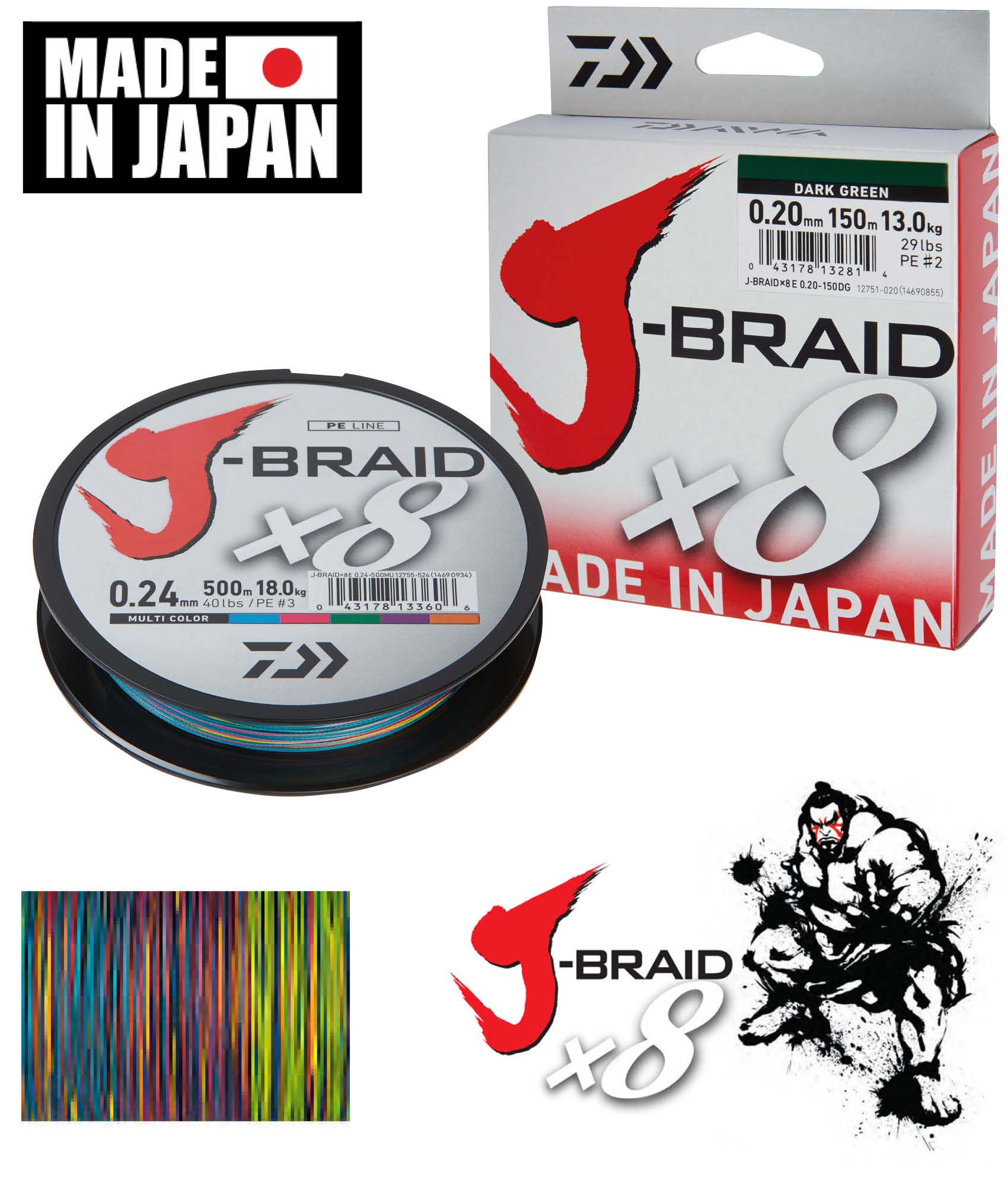Details about   DAIWA J-BRAID x8 1500m 1650yd MULTICOLOR various sizes 