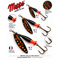 Sukriukė Mepps Aglia Long Heavy Black/Orange dots-Black/Orange