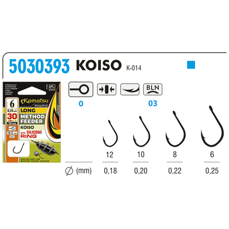 Kabliukai su pavadėliu Kamatsu Method Feeder Long Koiso 8 with Silicone Ring