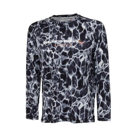 Savage Gear Night UV Long Sleeve T-Shirt Black Waterprint