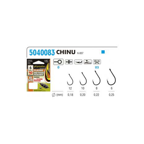 Kabliukai su pavadėliu Kamatsu Method Feeder Classic Chinu su silikoniniu žiedu